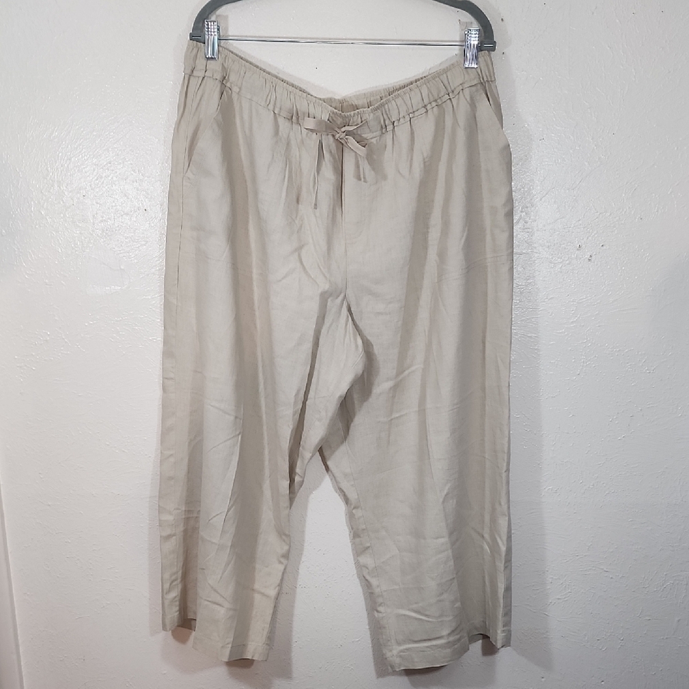 Casa Cabana Women's Beige Partial Linen Wide Leg Capri Pants Size XXL